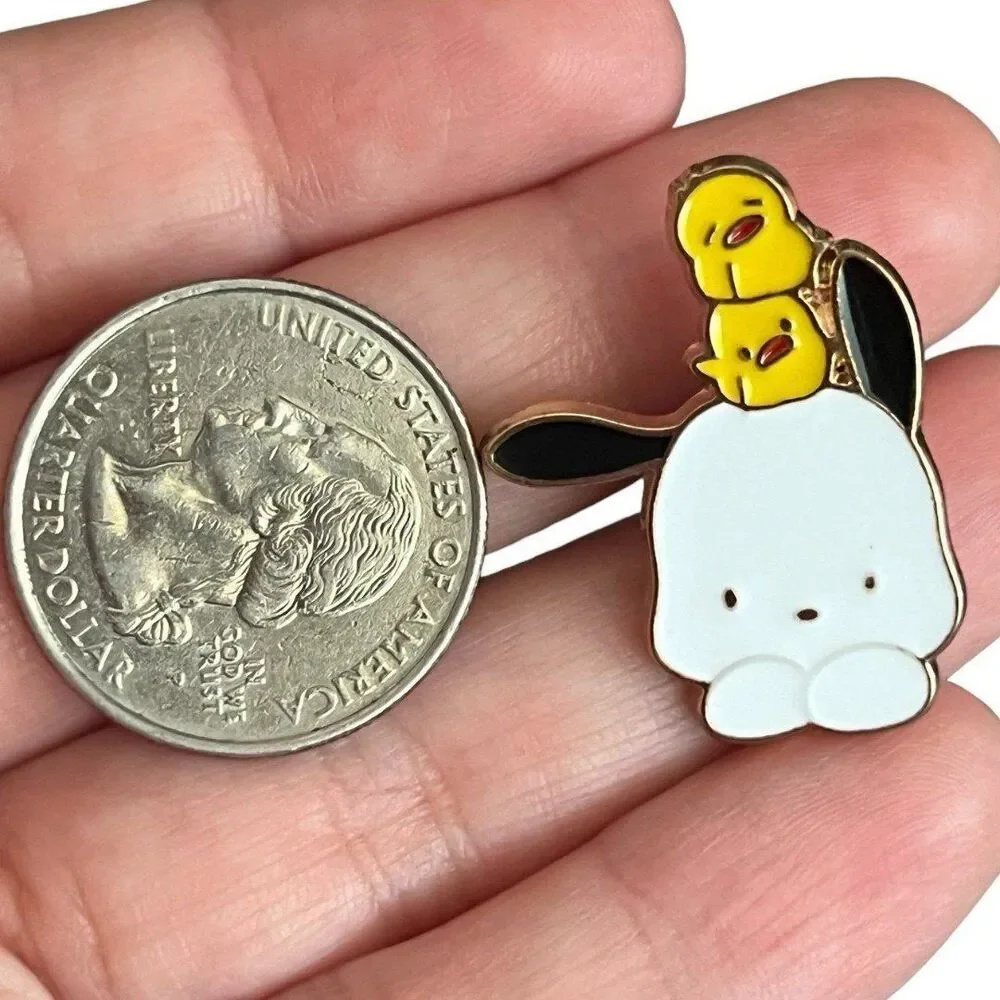 Kawaii Chibi Pooch and Chicks Dog Baby Birds Stack Enamel pin